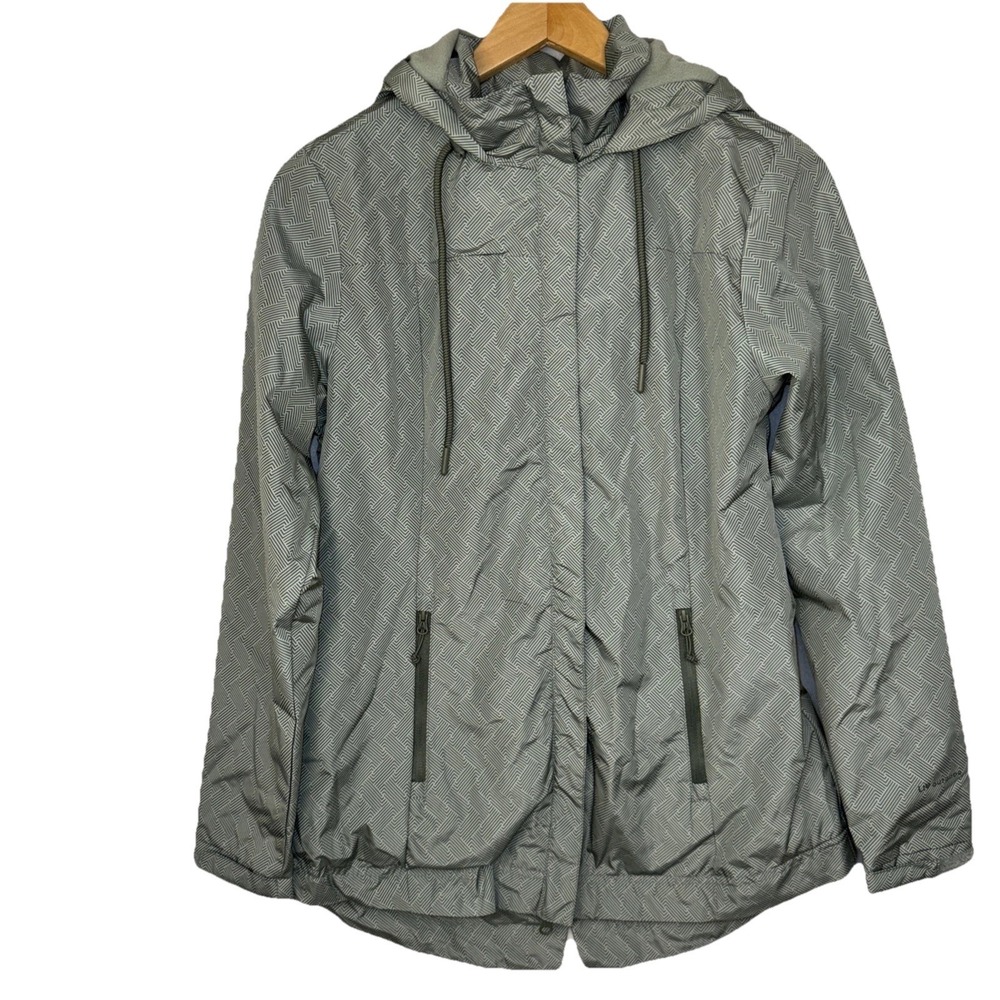 LIV Outdoor Hooded Jacket Women XS Green Geometric Full Zip Windbreaker RainCoat